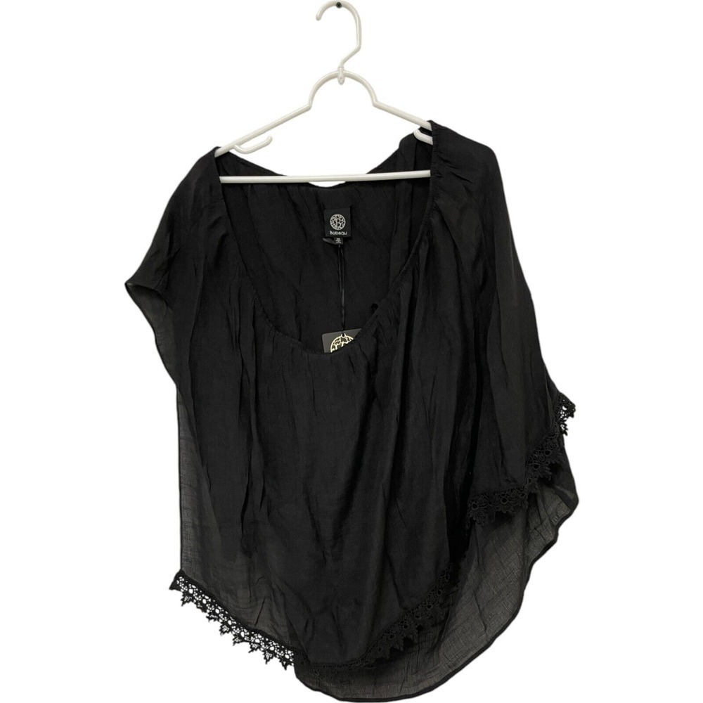 Bobeau Women's Plus Size 1X Black Boho‎ Crochet Tunic Blouse New